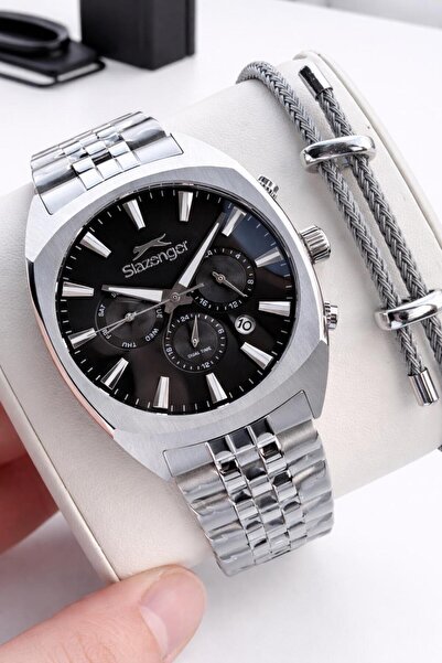 Slazenger İtalyan Tasarım Bileklik Hediyeli 2 Yıl Garantili 10 Atm Çelik Erke...