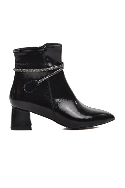 Aspor Black Patent Leather Polyurethane Women's Heeled Boots