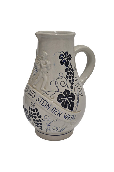 Hasyılmaz Vintage Kabartma Motifli Taş Seramik Şarap Sürahisi 20cm