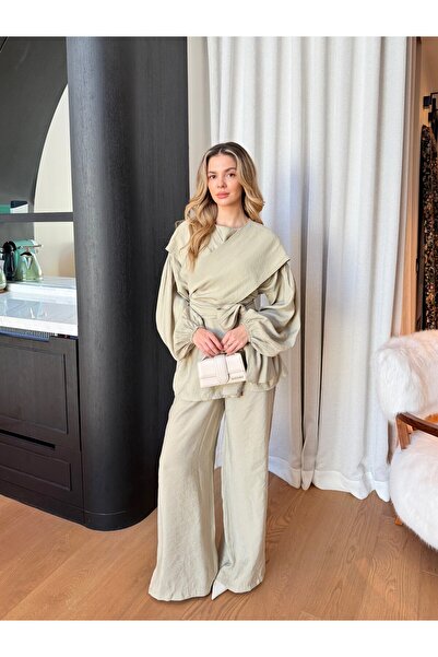 Miraydın Butik Women's Modal Sets with Tie-Detail Pants M41648 - Mold Green