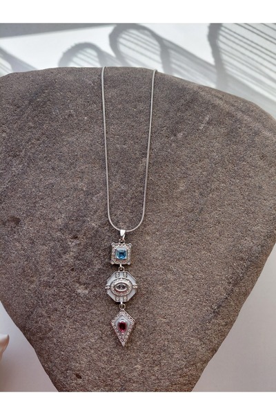 lavante butik kendini özel hisset Zircon Stone Chakra Elemental Three-Stone Vintage Dangle Y Steel Necklace