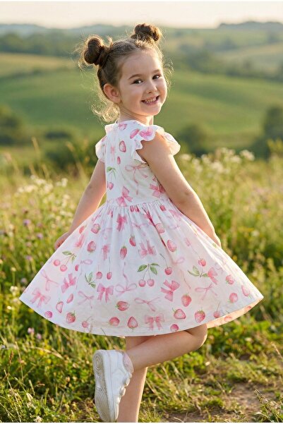 minikiss Ful Baskı Detaylı yazlık süprem Likralı Kız Çocuk Elbise