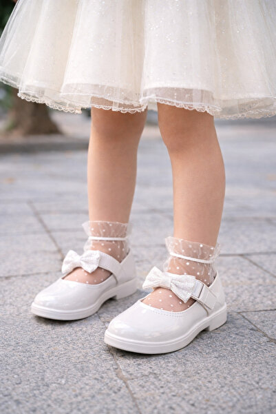 Kid's World Βραδινό Φόρεμα για Γάμο Επίπεδη σόλα Γυαλιστερό Λευκό Κοριτσίστικ...