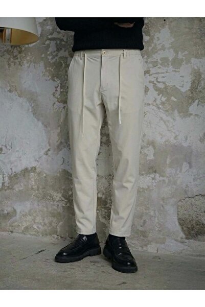 OUTFİT MAN Parachute Fabric Waist Tie-Detail Pants Stone