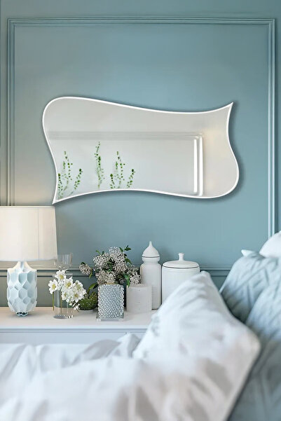 Fawdecor Premium Şık Ahşap Çerçeveli Asimetrik Ayna-Modern Kavisli Form Banyo...