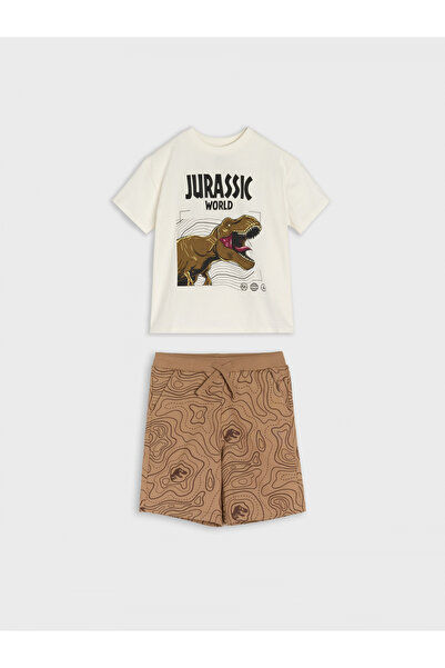JURASSIC WORLD Cotton 2-piece set with short sleeves 134 CM Cream 8-9 years