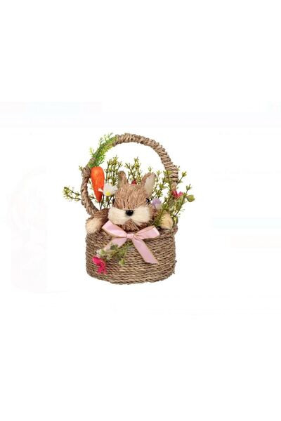 OEM Decorative Easter Basket Decorated with Rabbit Flowers & Carrot Ø14x24cm