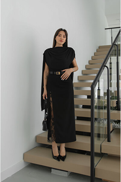 Havoş Black Slit Skirt, Pack of Lace