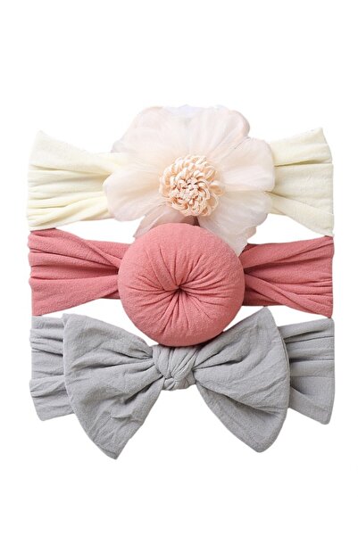 Bambimici - Aya Assorted Cute Soft Turban for Babies - Cream, Pink & Grey