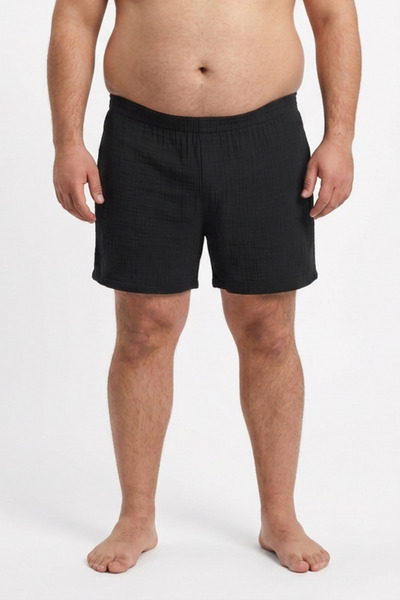 RELAXL Large Size 100% Cotton Muslin Fabric Men's Black Boxer Briefs