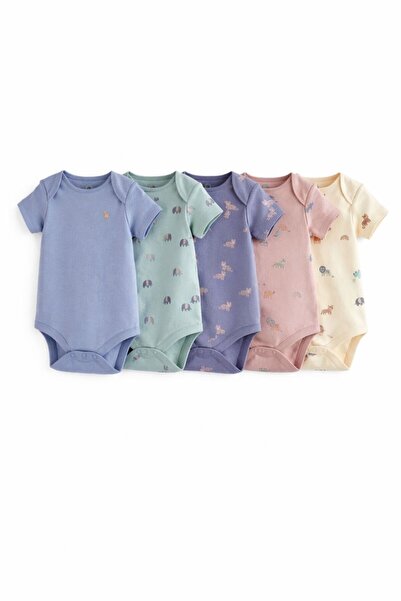 Next Baby Set of Cotton Blue Printed Short Sleeve Bodysuits