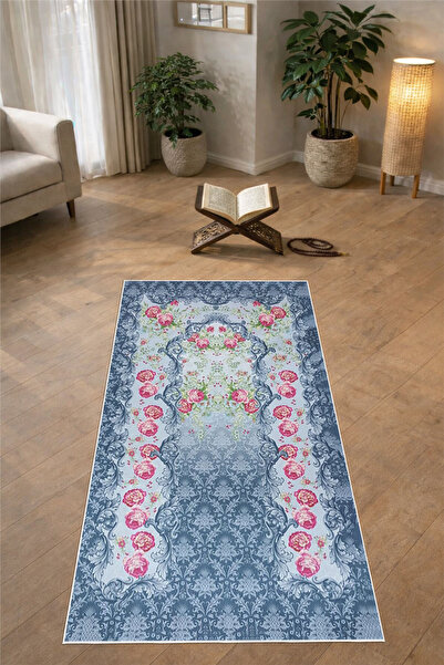 Pelura Halı Rose Motif Digital Print Pcs Non-Slip Sole Washable Prayer Rug