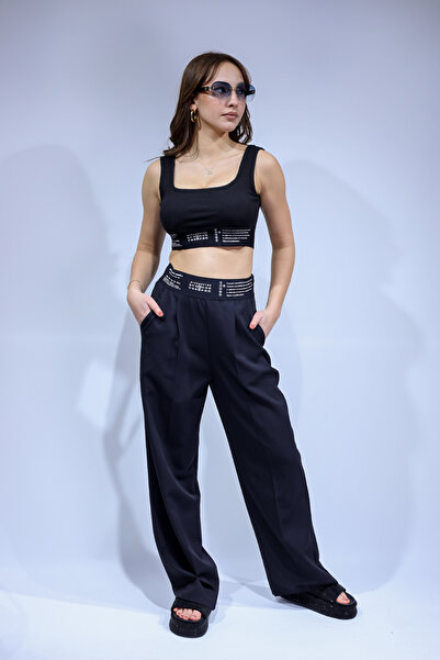 ELİT SHOES Waist Part with Rubber Detail, Thick Strap, Cropped Combinli Doubl...