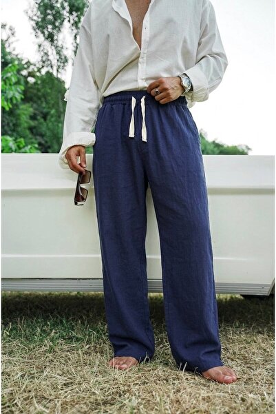 OUTFİT MAN Pantaloni largi din in cu imprimeu minimalist, bleumarin