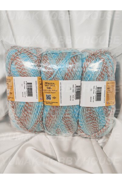 Ören Bayan Favori̇ Cai̇po Blue Marbled Hand Knitting Yarn (3 Pieces) - Color: 222