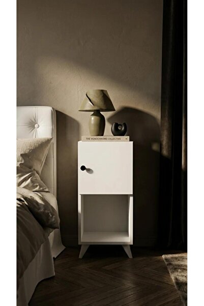 Projemob Miramob Raf Bölmeli ve Kapaklı Modern Başucu Sehpası Çok Amaçlı Komo...