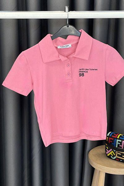 Noa&Noa Shirt Collar Buttoned Lettering Printed T-Shirt - Pink Pink