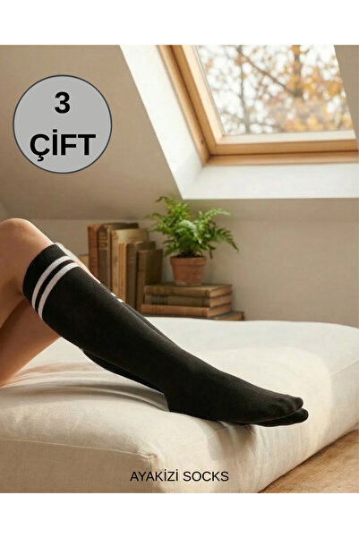 ayakizi socks 3 أزواج من الجوارب النسائية السوداء المخططة فوق الركبة