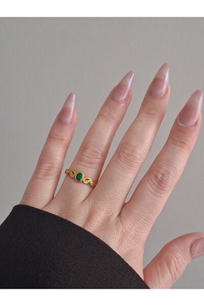 8atelier خاتم بتفاصيل من الحجر الأخضر قابل للتعديل