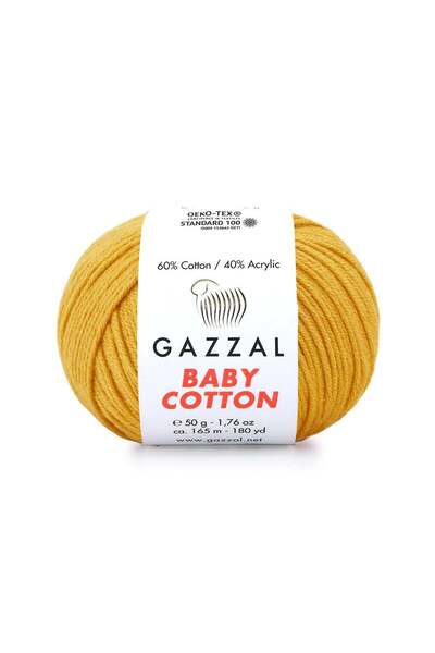 Gazzal Baby Cotton 3447 Hardal El Örgü İpi El Örgü İpi 50 Gr.