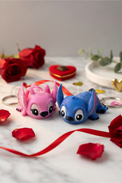 Toptan3D (2'li Paket) Stitch ve Angel - Hareketli, Figürlü, Stiç Çift Anahtar...