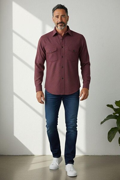 GÖMLEK GALERİSİ Classic Wide Cut Plaid Pack Double Pocketed Long Sleeve Cotto...