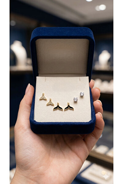 POEM JEWELLERY 18 Ayar Altın Kaplama Zirkon Taşlı 3’lü Paslanmaz Çelik Kadın ...