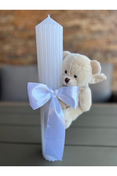 Your Baby Store Lumanare botez canelata cu ursulet – alb, 35 cm