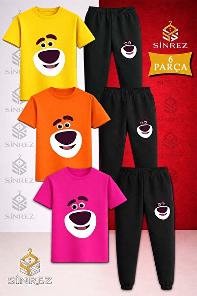 SİNREZ Set de trening pentru copii, 3 piese, cu tricou imprimat cu fața zâmbi...
