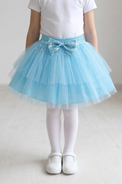 nacar çarşı Girl's Turquoise Waistband Tutu Skirt with Beaded Pearls and Ribb...