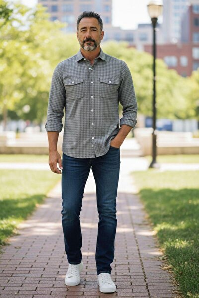 GÖMLEK GALERİSİ Classic Wide Cut Plaid Pack Double Pocketed Long Sleeve Cotto...