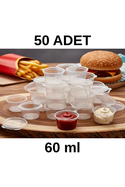 GastroPlast 50 Adet Kapaklı 60 ml Kullan At Sosluk - Tek Kullanımlık Sos Kabı...