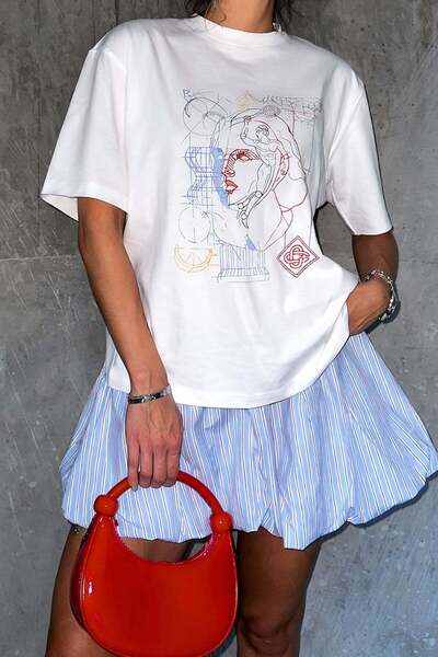 Monila Γυναικείο T-shirt από ύφασμα Premium Ecru με τύπωμα oversized