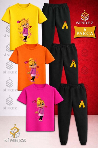 SİNREZ Children's Alvin Squirrel Girl Single Printed 3-Piece T-Shirt and Trac...