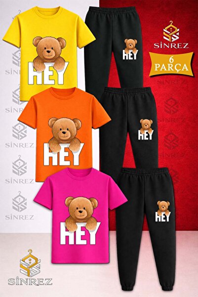 SİNREZ Set de trening pentru copii, 3 piese, cu imprimeu  "BEAR HEY WRITING O...