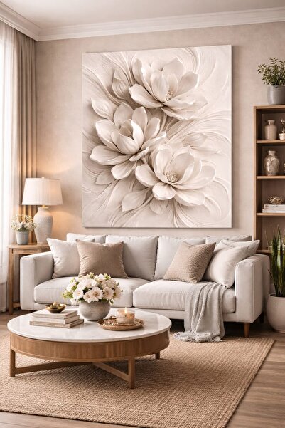 EMİLART Beyaz Magnolya Çiçek Kanvas Tablo -Minimal Modern Duvar Dekorasyonu