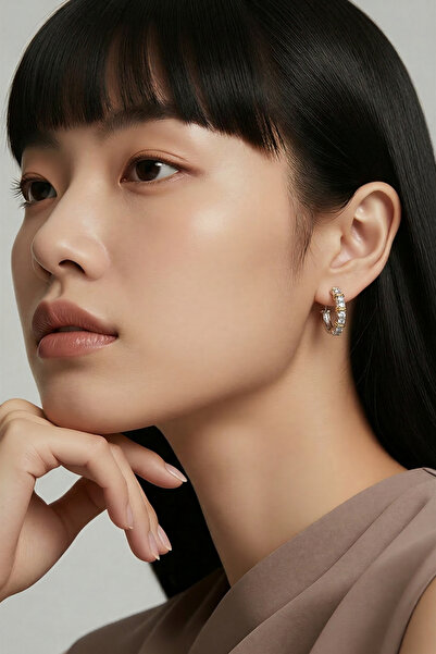 LYKOS Gold and Silver Color Combination Zircon Stone Steel Huggie Earrings