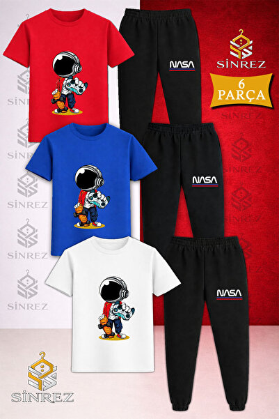 SİNREZ Children's Astronaut Handing a Game Console Printed 3-Piece T-Shirt an...