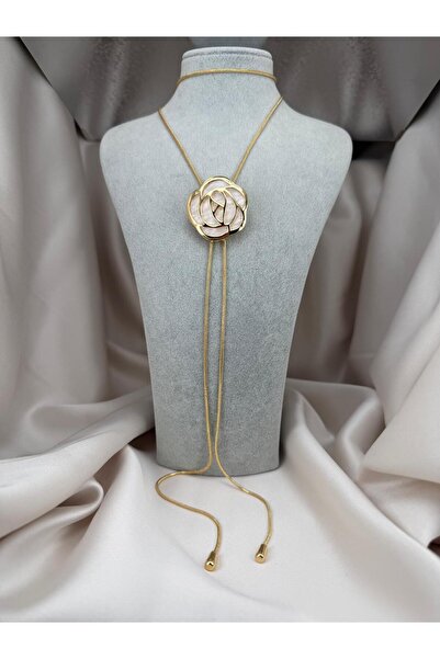 ZS Aksesuar Görünümlü Çiçek Figürlü Ayarlanabilir Uzun Gold Kadın Kolye