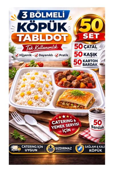 figanlar ambalaj 50 Kişilik Köpük Tabldot Seti 3 Bölmeli –50 Çatal 50 Kaşık 5...