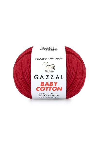Gazzal Baby Cotton El Örgü İpliği 50gr 3439 Kırmızı - 1 ADET