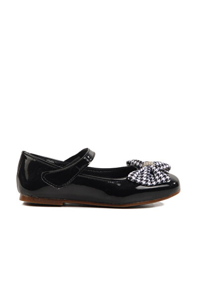 Aspor Black Patent Leather Girl's Ballerina Ballerina with Bow Ribbon