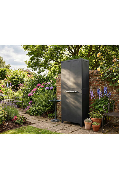Evinizin Atölyesi Antrasit 2 Kapılı Büyük Plastik Dolap, Bahçe Dolabı, Balkon...