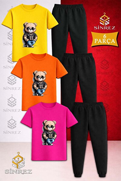 SİNREZ Children's Bear Style 11 No Printed 3-Piece T-Shirt and Tracksuit Set