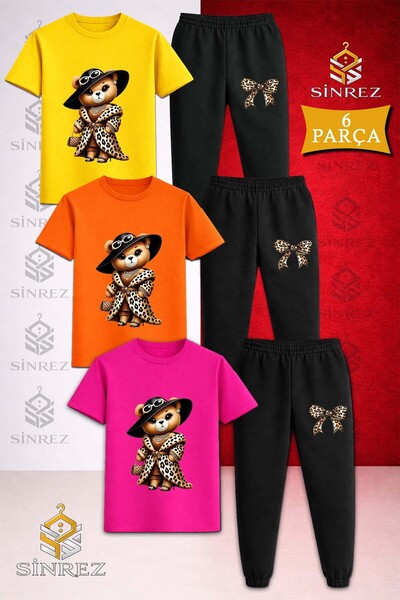 SİNREZ Set de trening pentru copii, 3 piese, cu imprimeu BEAR LEOPARD FURRY