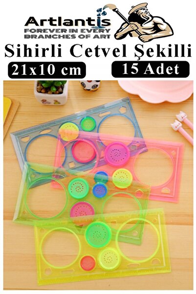 Artlantis Sihirli Cetvel 15 Adet Plastik Sihirli Daire Cetvel Desen Şablon Çi...