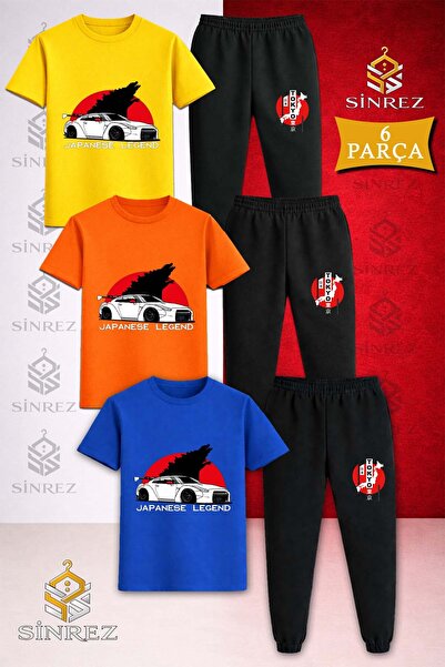 SİNREZ Children's Car Tokyo Byz Japenes Yazi Printed 3-Piece T-Shirt and Trac...