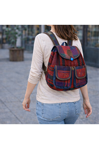Özel Tasarım Etnik Kilim Kadın Sırt Çantası–Bohem Desenli Vintage Günlük Kull...