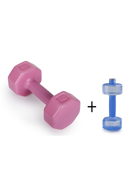PS SPOR 1Kg Pembe Renk Dambıl Set ve 500ML Mavi Renk Dambıl Suluk