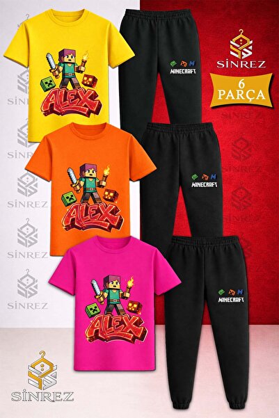 SİNREZ Children's Aleks Alevli Mesale Printed 3-Piece T-Shirt Tracksuit Set